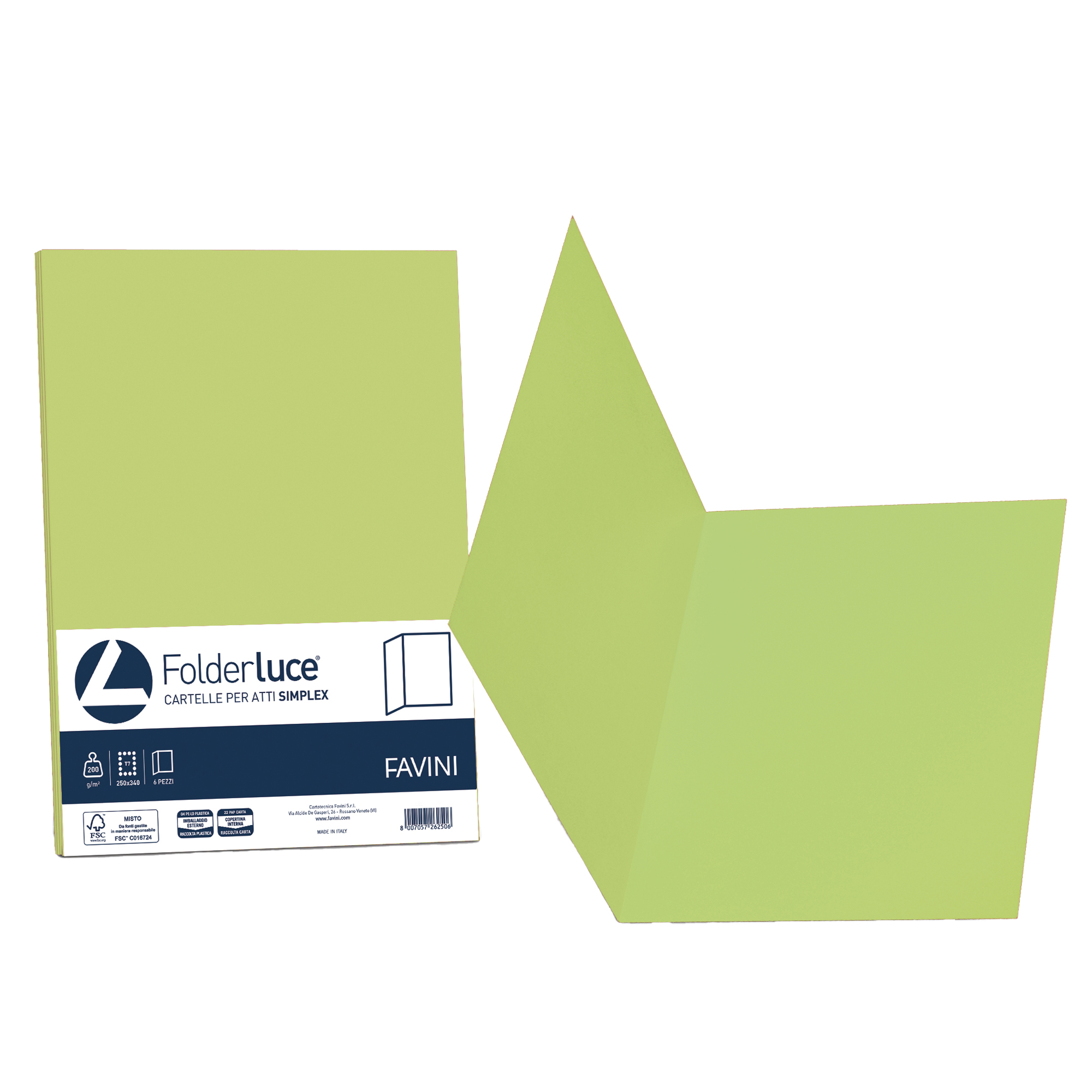 Cartellina semplice Luce - 200 gr - A4 - pistacchio - cartoncino bristol - Favini - conf. 50 pezzi