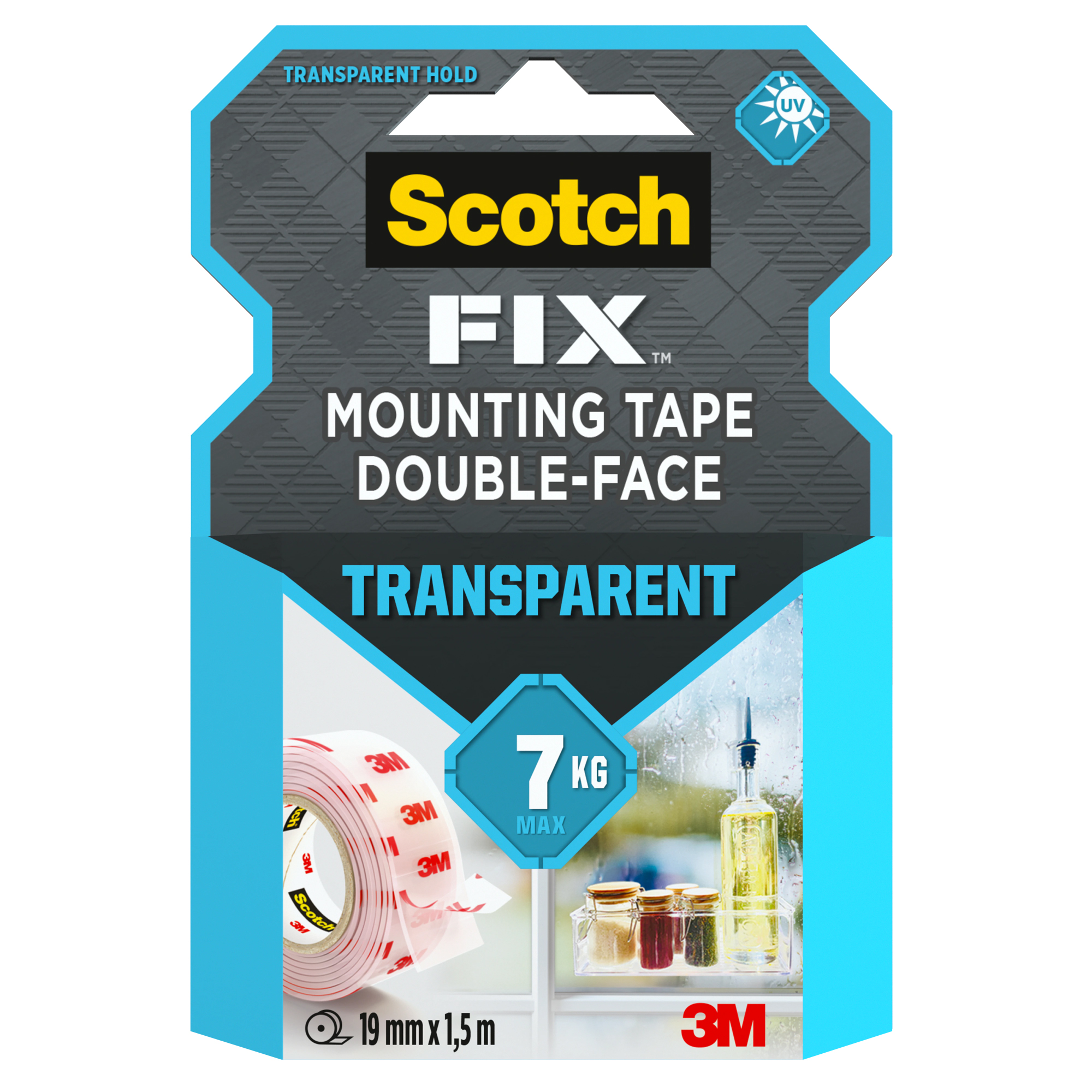 Nastro biadesivo FIX - 19 mm x 1,5 m - LDPE - trasparente - Scotch
