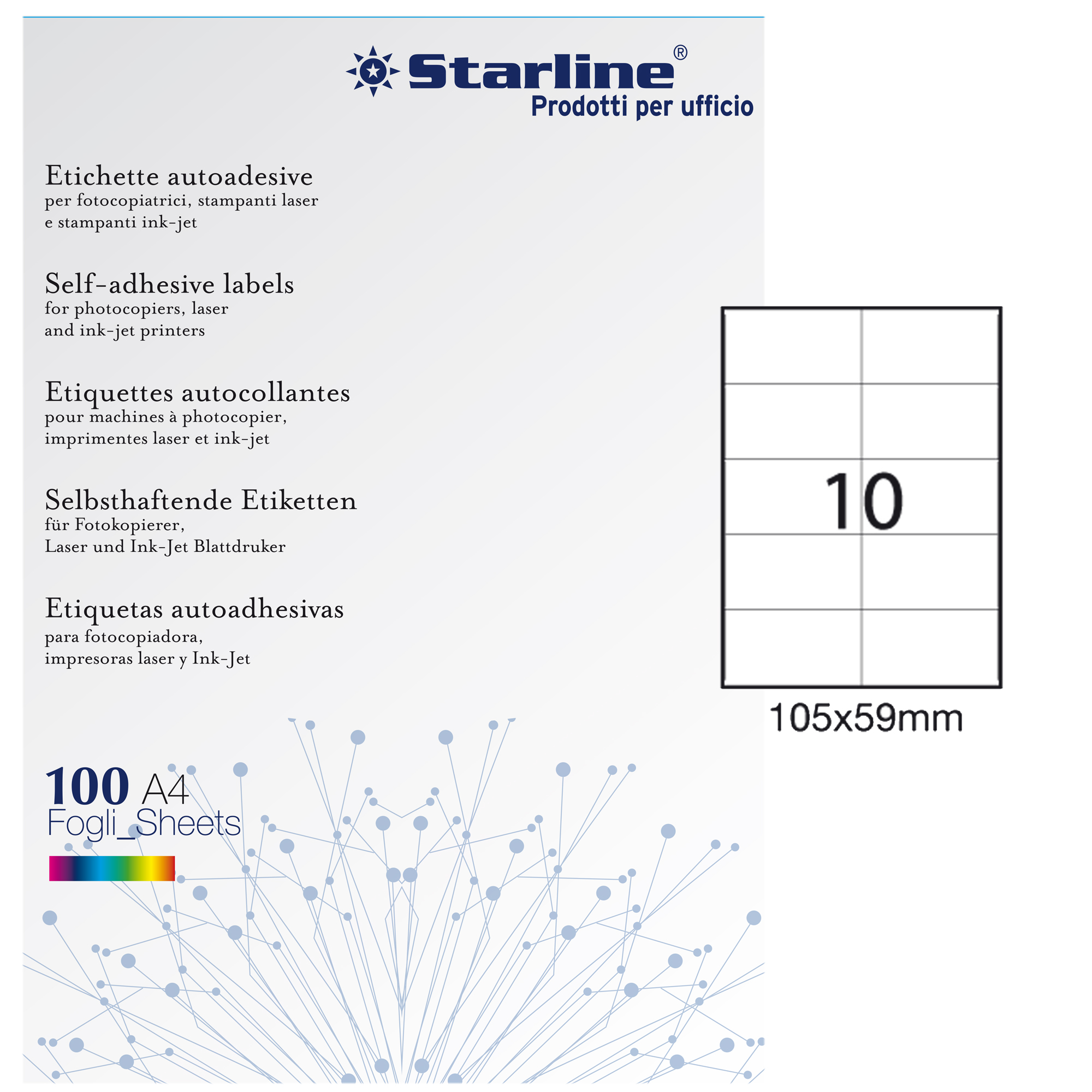 Etichette adesive - in carta - permanenti - 105 x 59 mm - 10 et/fg - 100 fogli - bianco - Starline