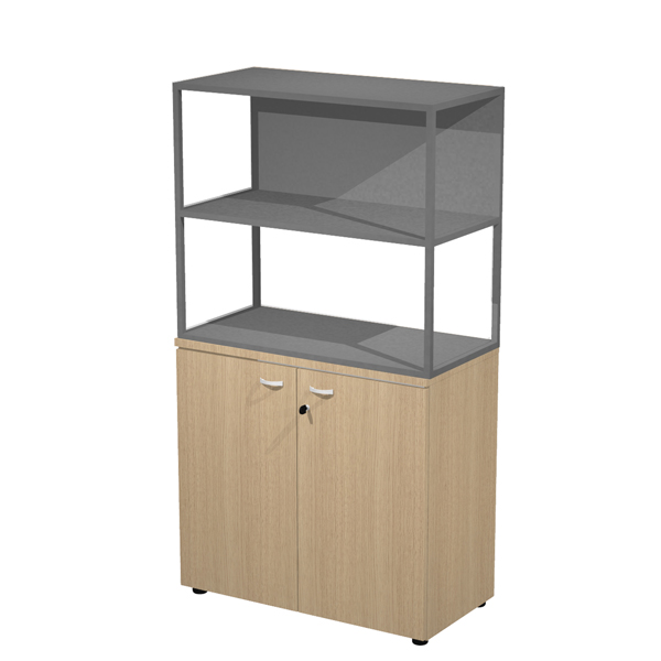 Libreria media metal + armadio basso Essence - 90 x 46 x 165 cm - Rovere/rovere/antracite/antracite
