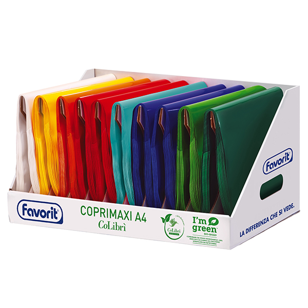Coprimaxi Colibrì - c/alette - ecoPE - 180 mic - A4 - laccato - colori assortiti - Favorit - expo 300 pezzi