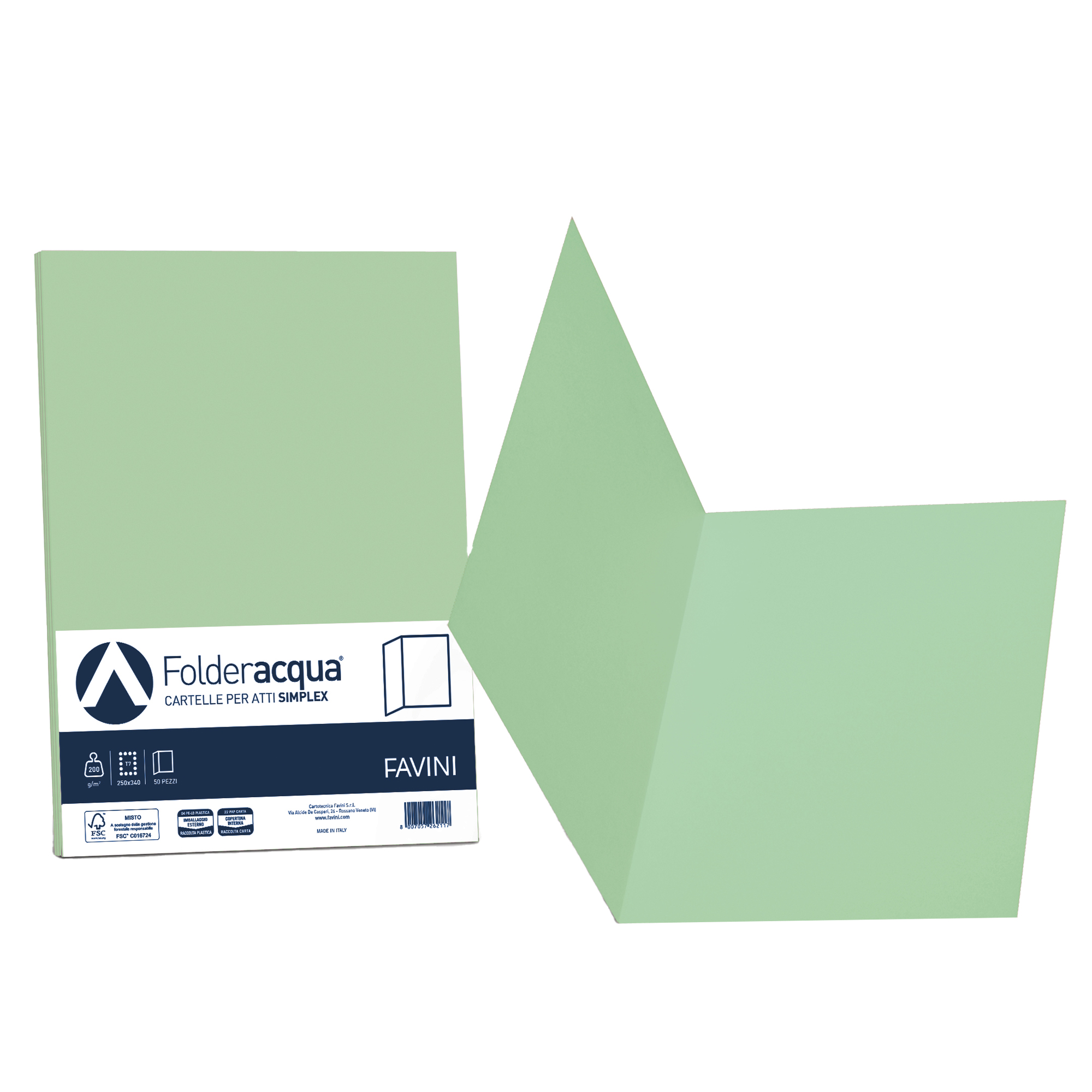 Cartellina semplice Acqua - 200 gr - A4 - verde chiaro - cartoncino bristol - Favini - conf. 50 pezzi