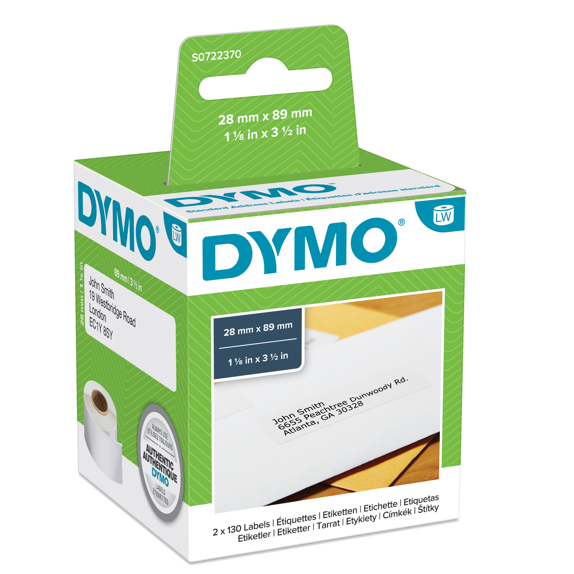 Rotolo 130 etichette LW 990100 - 28 x 89 mm - carta - indirizzi standard -bianco - Dymo - conf. 2 rotoli
