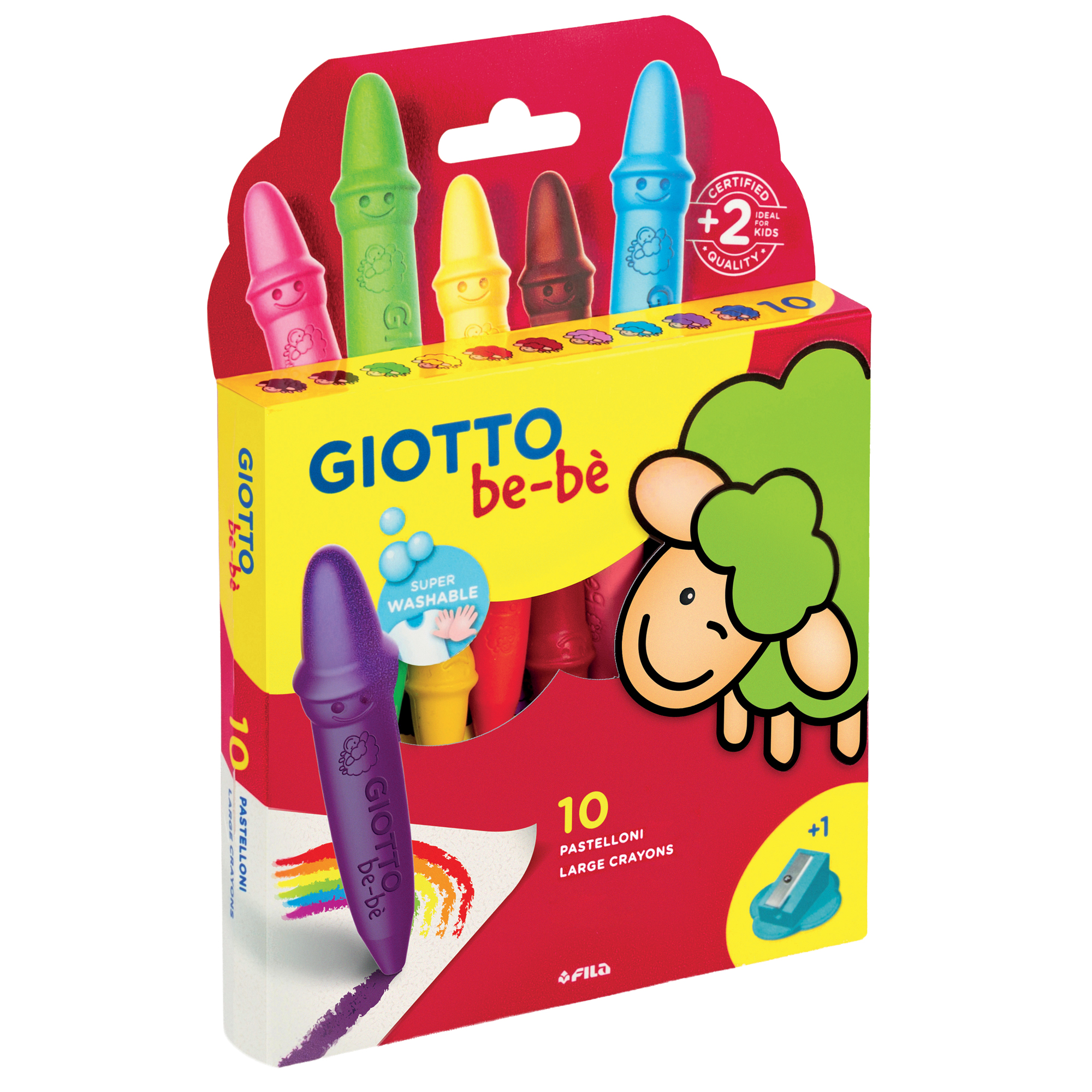Pastelli cera super - lunghezza 7,5mm con Ø 11mm - colori assortiti - Giotto - astuccio 10 superpastelloni