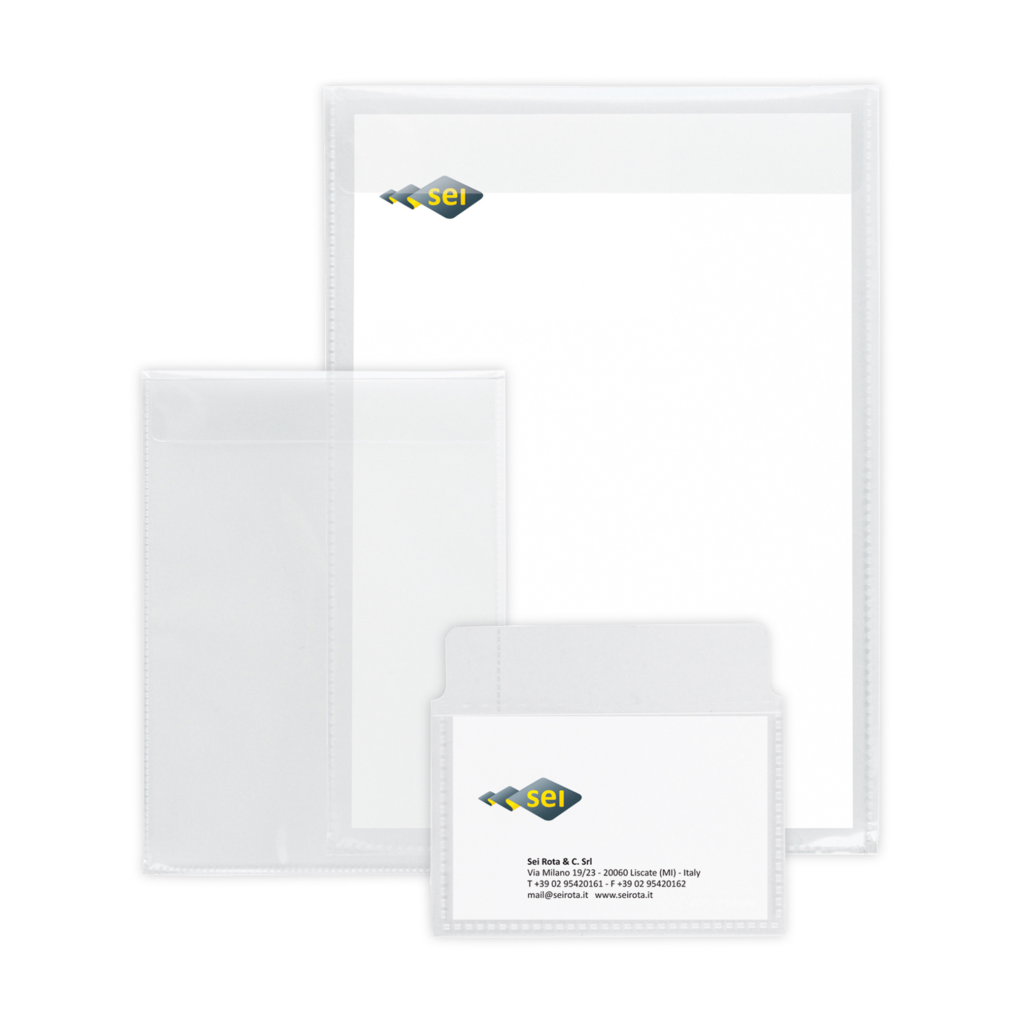 Buste con patella Soft P - PPL - 8,6 x 5,4 cm - liscio - trasparente - Sei Rota - conf. 25 pezzi