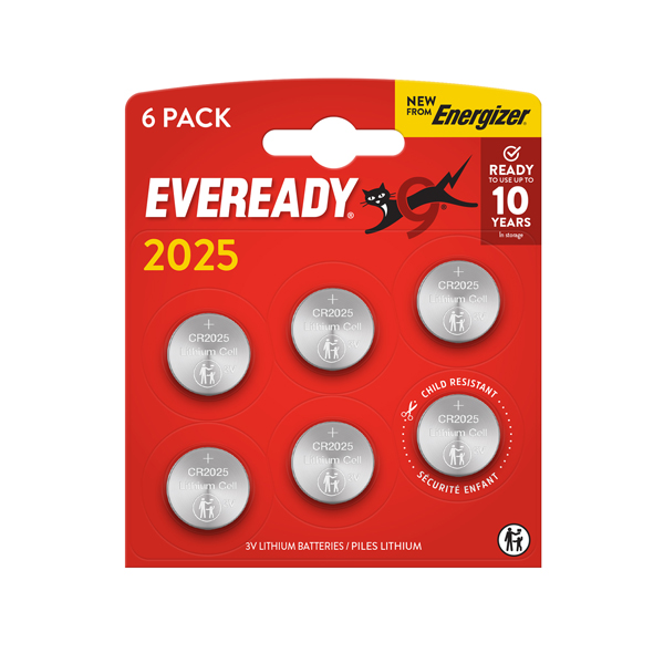 Micropila Eveready Lithium CR2025 - 3V - a pastiglia - litio - Energizer - blister 6 pezzi